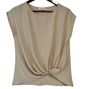 Gilli Tan Crinkle Knit Twist Front Cap Sleeve Top Women's Size S